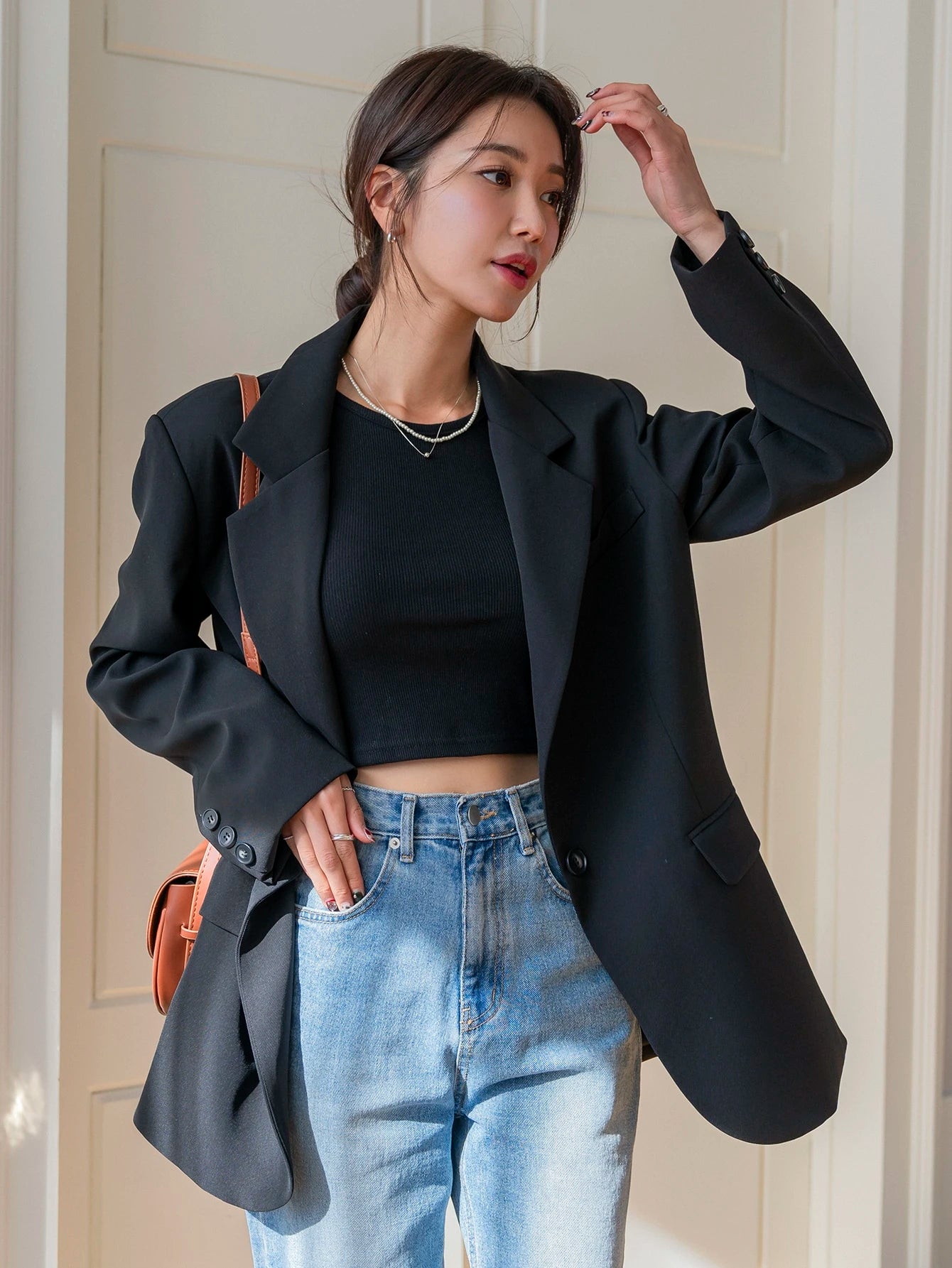 DAZY 1 Peça Blazer Casual Masculino de Ajuste Solto e Cor Sólida, Roupas de Outono