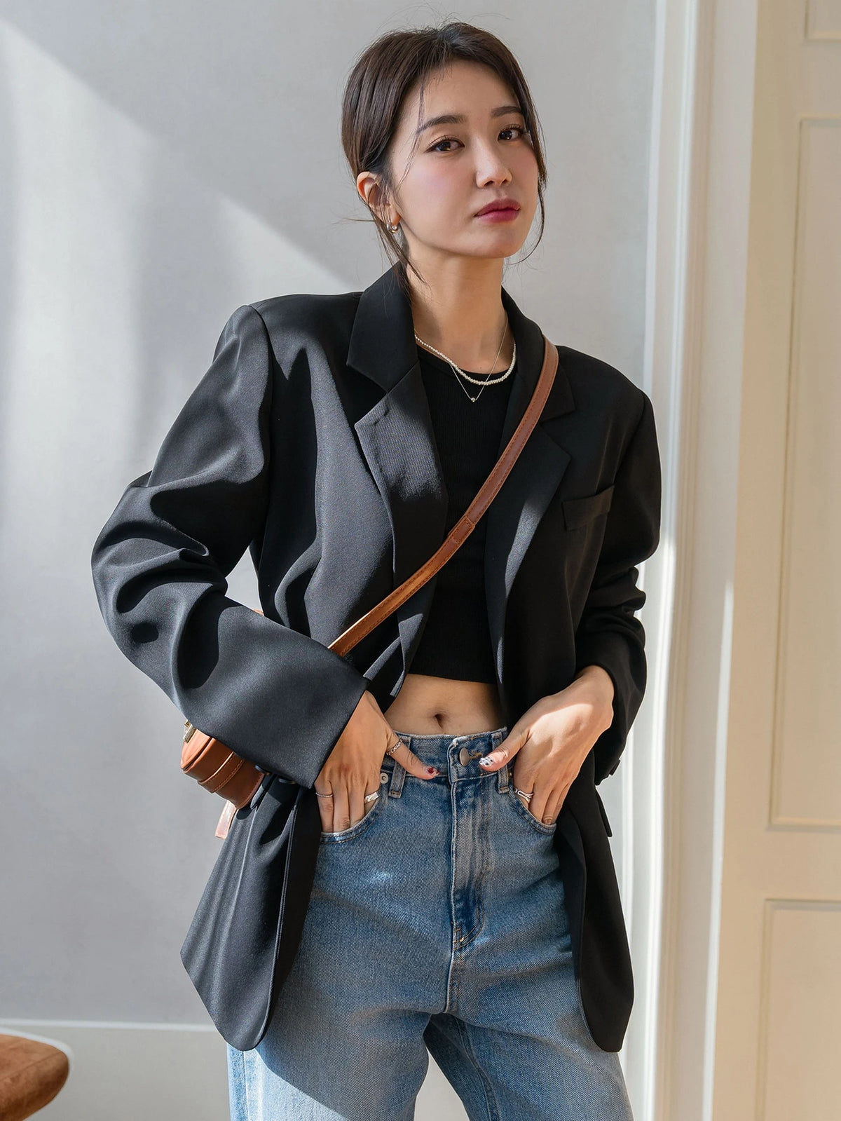 DAZY 1 Peça Blazer Casual Masculino de Ajuste Solto e Cor Sólida, Roupas de Outono