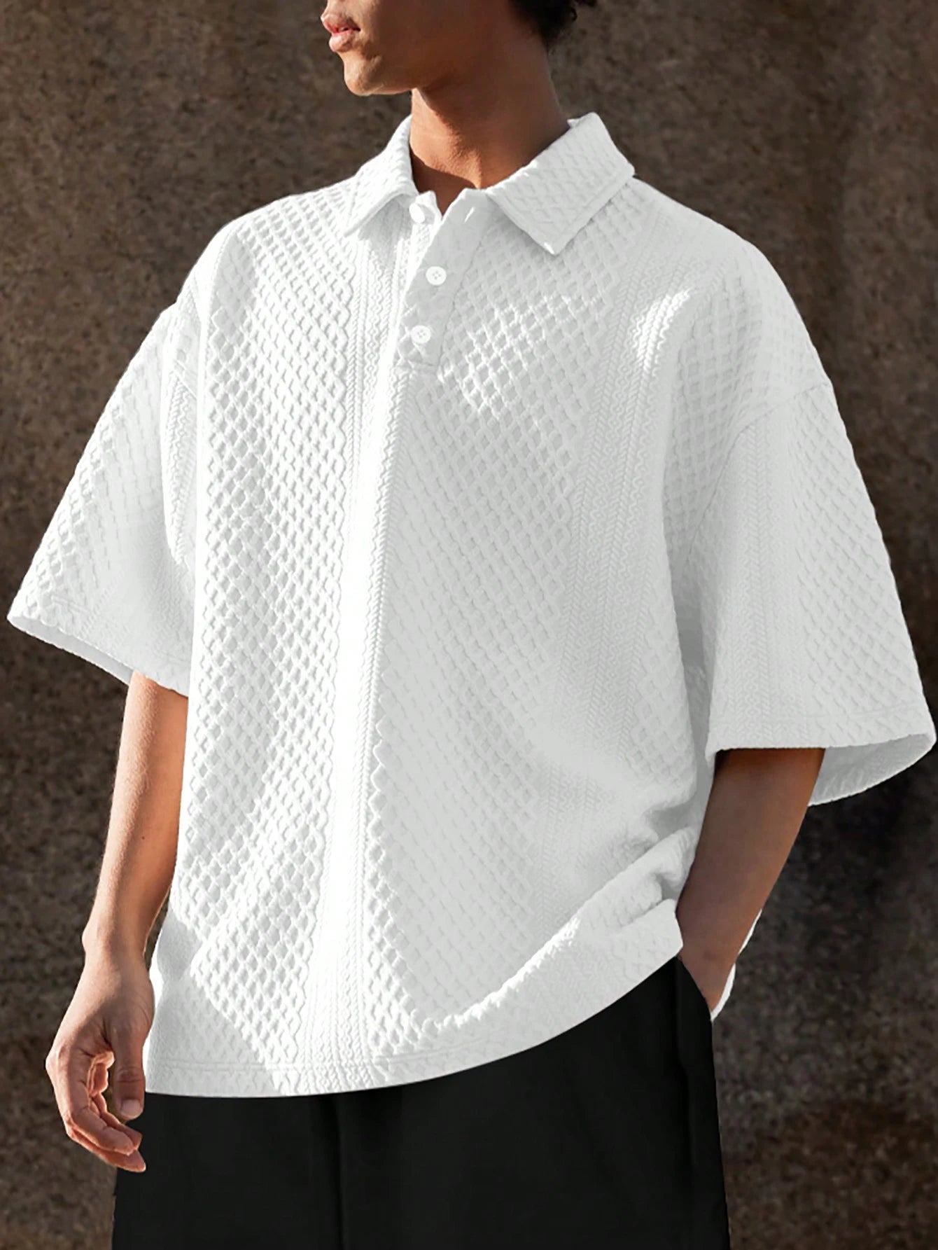 Manfinity Hypemode Homens Sólido Ombro Caído Camiseta Polo