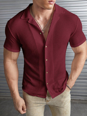 HIMLAND Camisa Casual Masculina de Cor Sólida e Textura, Old Money