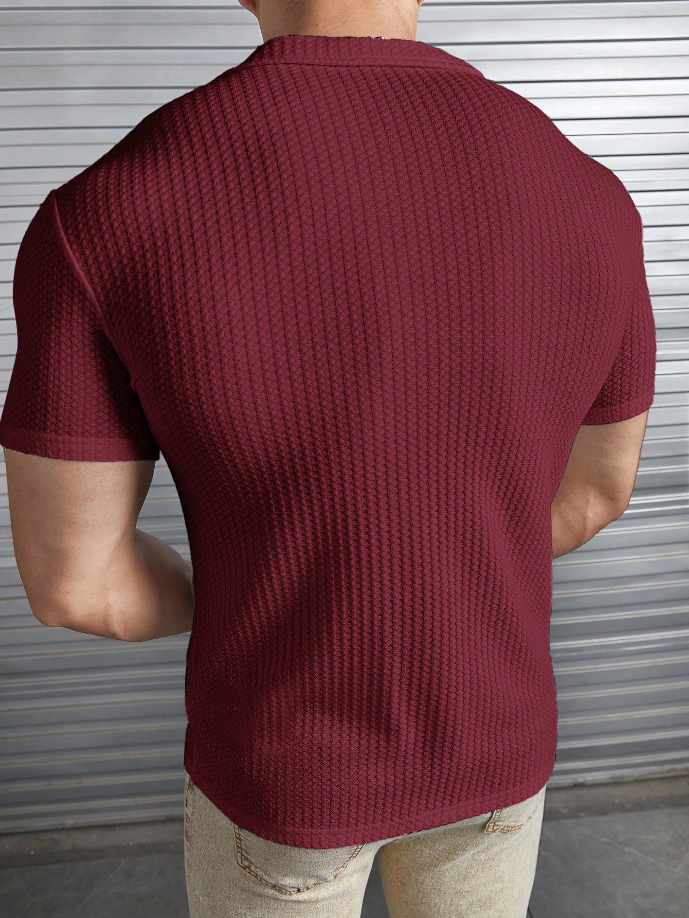 HIMLAND Camisa Casual Masculina de Cor Sólida e Textura, Old Money