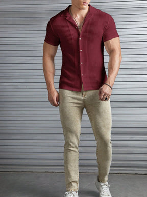 HIMLAND Camisa Casual Masculina de Cor Sólida e Textura, Old Money