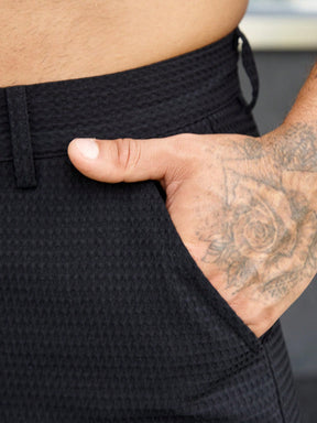 Manfinity Homme Shorts Masculina de Verão Casual, Cor Sólida, Textura Waffle, Bolso Diagonal