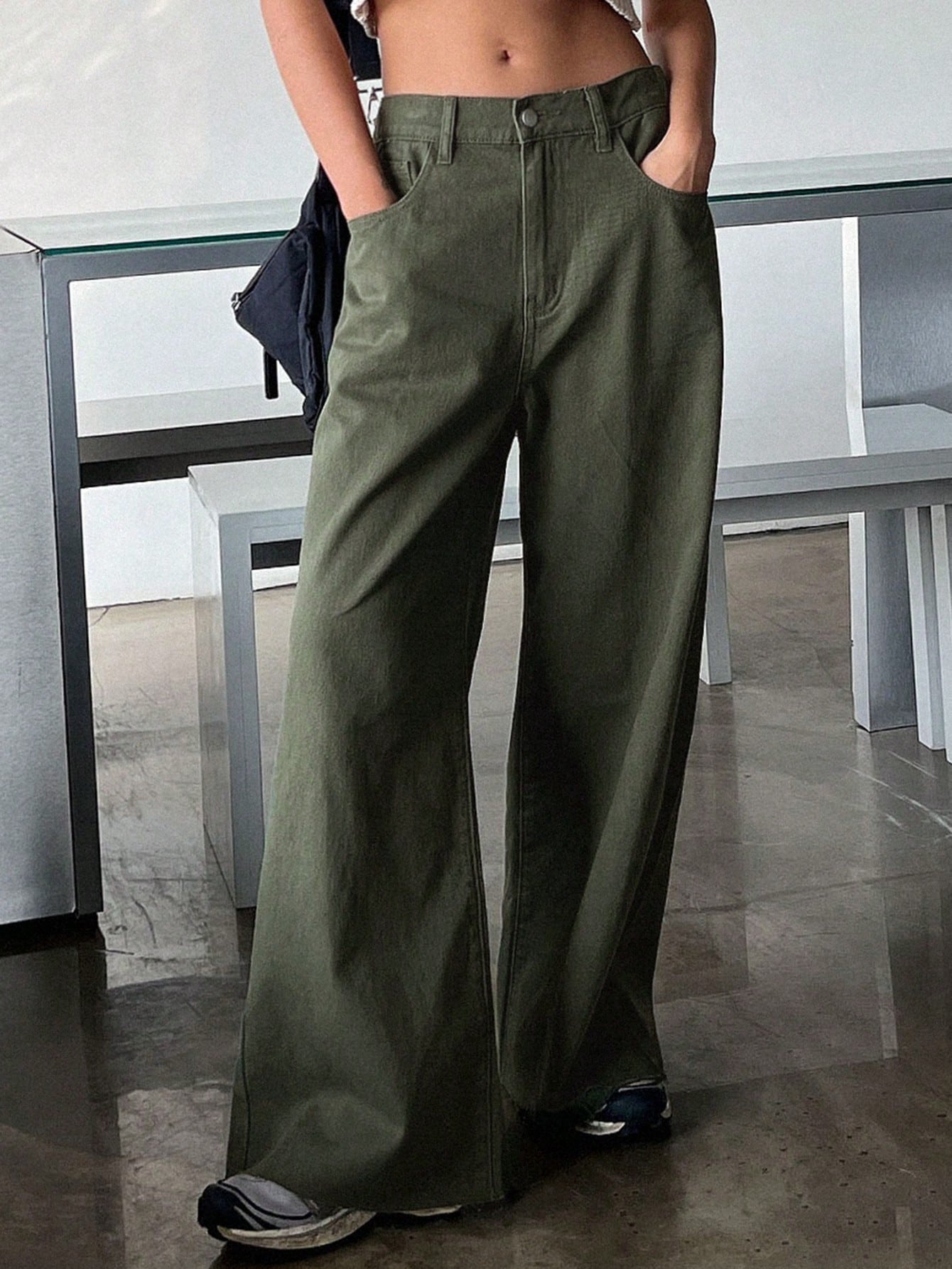 DAZY Calça Jeans De Perna Larga Com Detalhe De Bolso