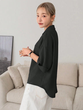 DAZY Botão Frontal Ombro Caído Camiseta