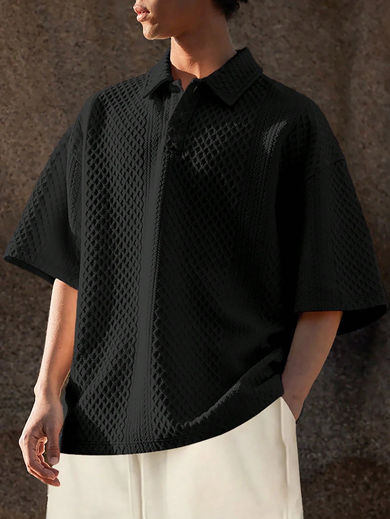 Manfinity Hypemode Homens Sólido Ombro Caído Camiseta Polo