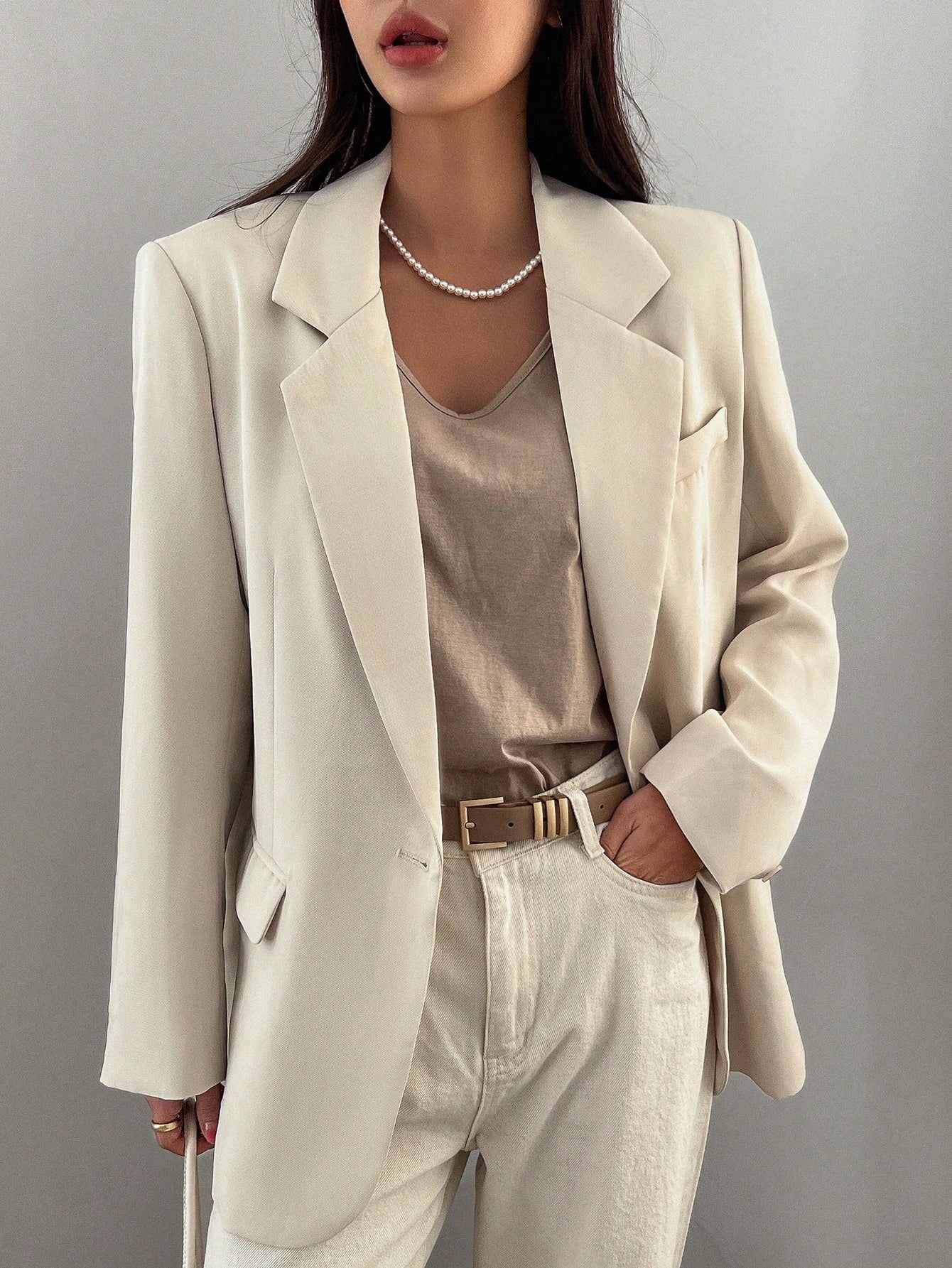 DAZY 1 Peça Blazer Casual Masculino de Ajuste Solto e Cor Sólida, Roupas de Outono