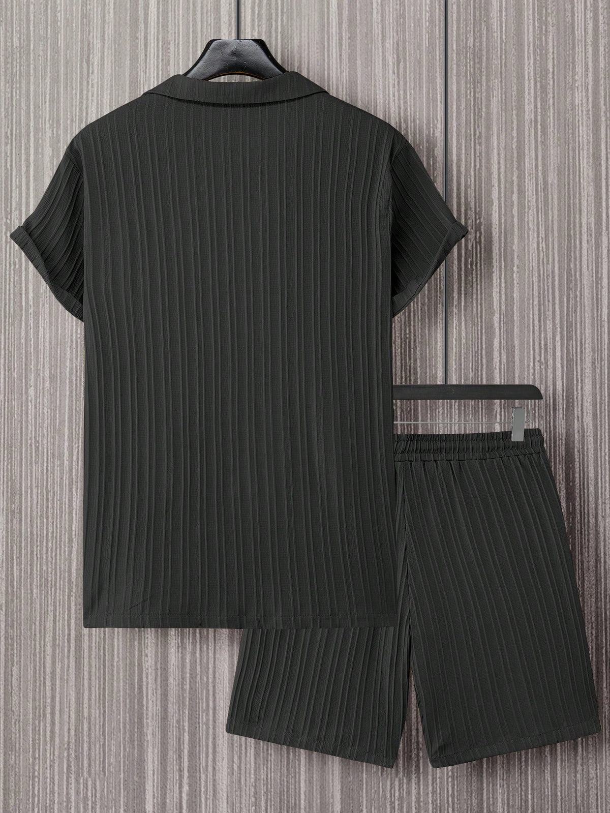 Manfinity Homme Homens Sólido Abotoar Camiseta & Cintura Com Cordão Shorts