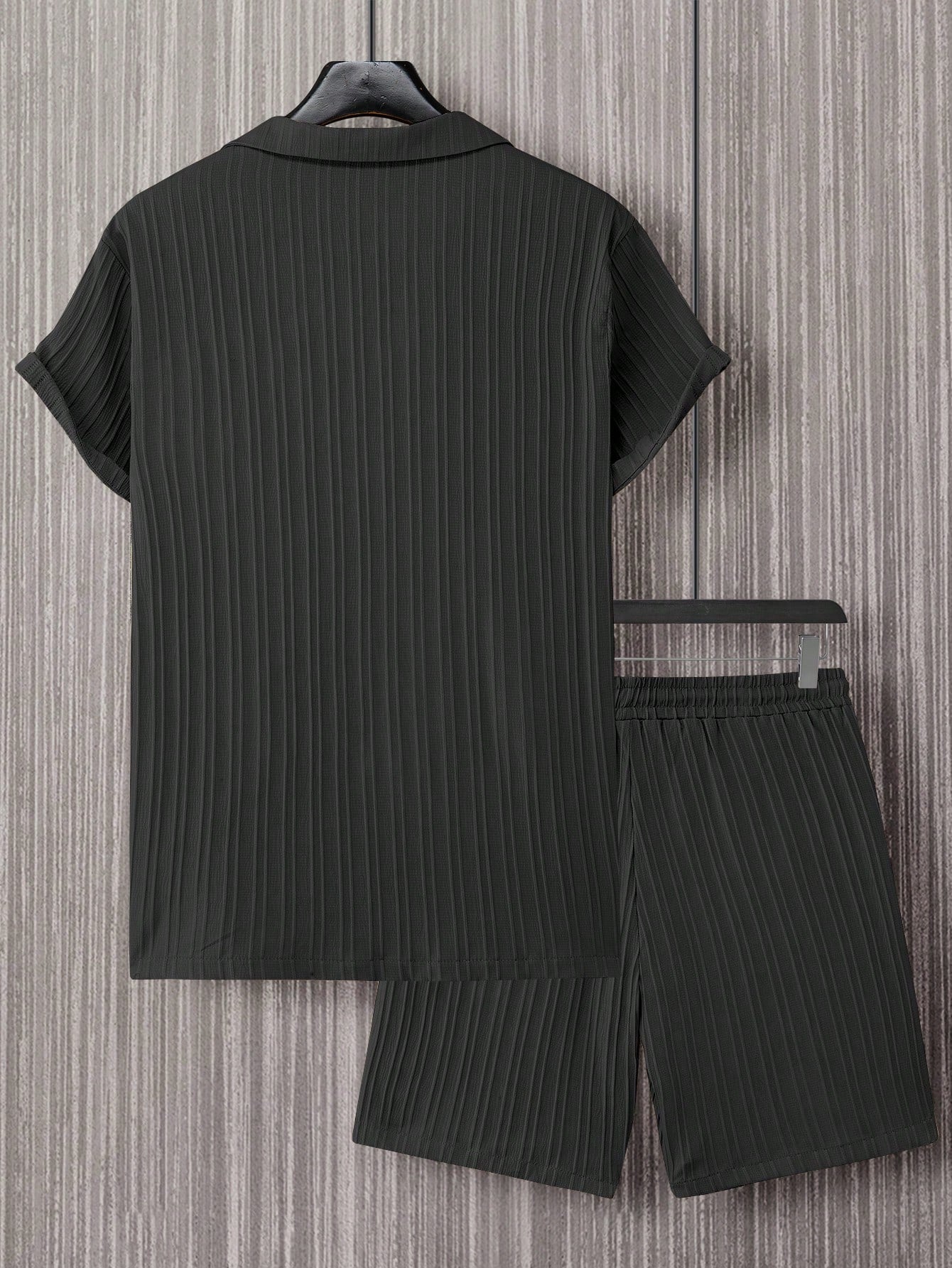 Manfinity Homme Homens Sólido Abotoar Camiseta & Cintura Com Cordão Shorts