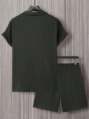 Manfinity Homme Homens Sólido Abotoar Camiseta & Cintura Com Cordão Shorts