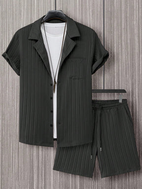 Manfinity Homme Homens Sólido Abotoar Camiseta & Cintura Com Cordão Shorts