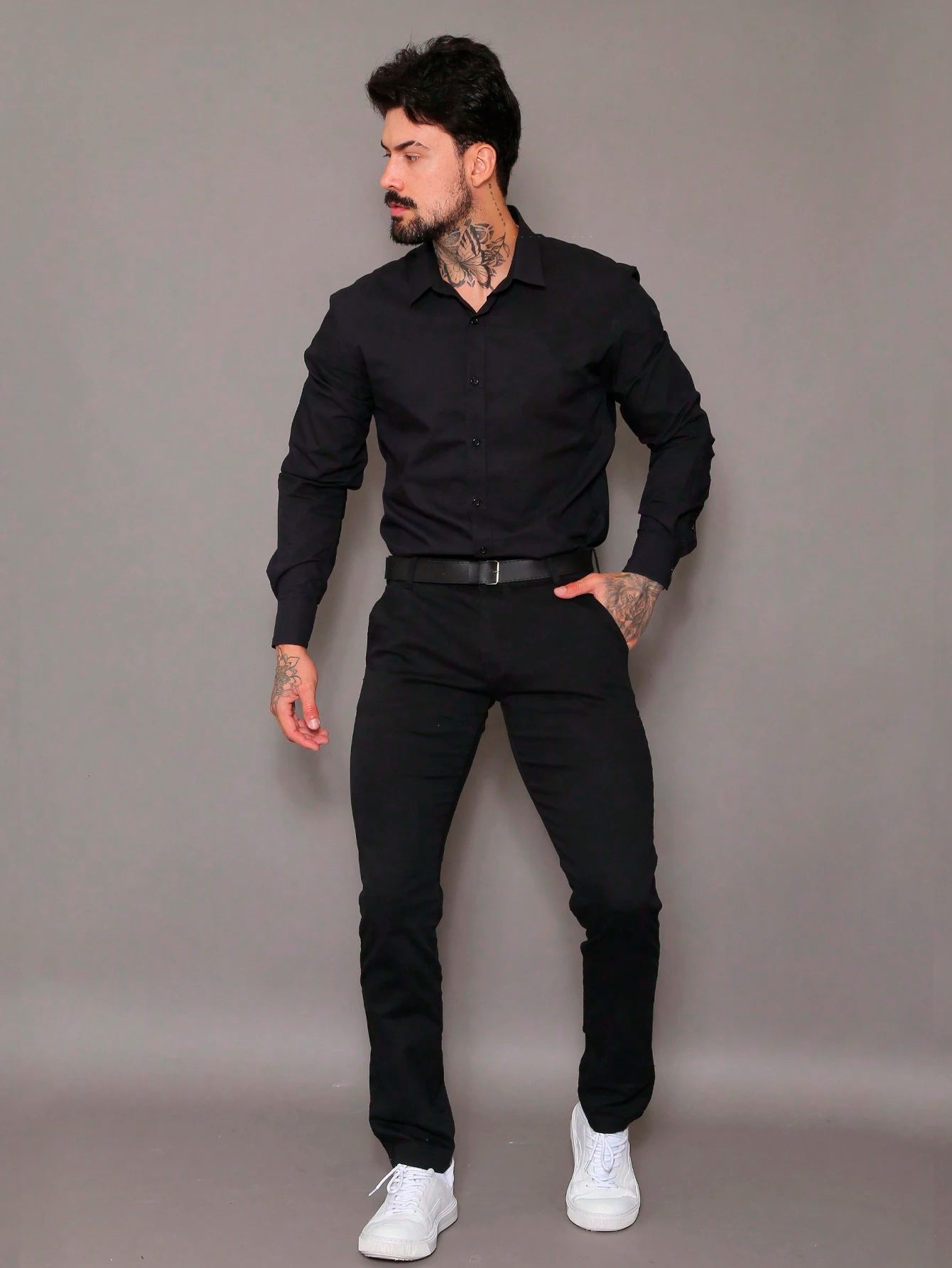 Calça Masculina em Sarja com Elastano Estilo Alfaiataria Esporte Fino Elegante com Bolsos Alta Durabilidade