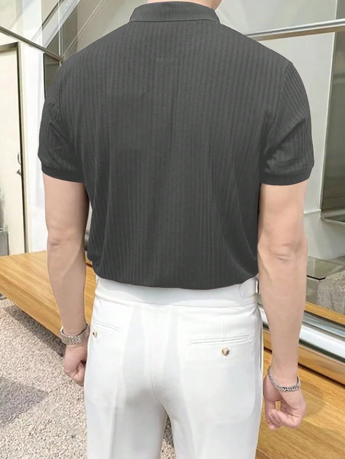 Manfinity Homme Camisa Polo Casual/Executiva de Manga Curta e Cor Sólida para Homens