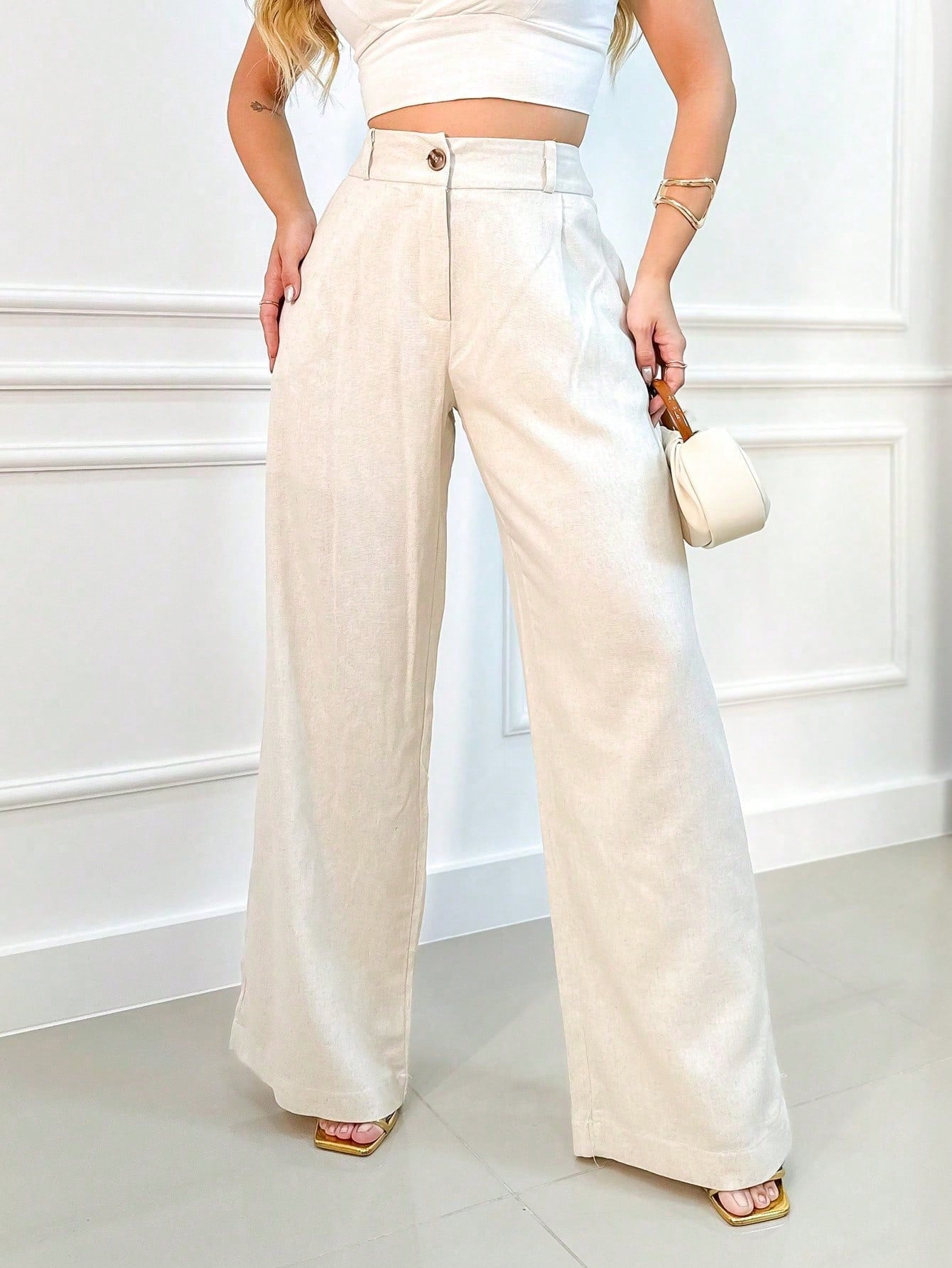 EMILI CALCA LINHO LONGO BRANCO NATAL ANO NOVO