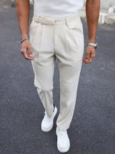 Manfinity Homme Calça Social Reta Masculina de Cor Sólida com Pregas Dobradas, Veludo Corduroy