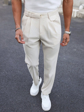 Manfinity Homme Calça Social Reta Masculina de Cor Sólida com Pregas Dobradas, Veludo Corduroy