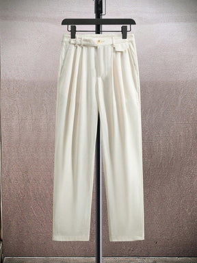 Manfinity Homme Calça Social Reta Masculina de Cor Sólida com Pregas Dobradas, Veludo Corduroy