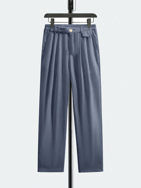 Manfinity Homme Calça Social Reta Masculina de Cor Sólida com Pregas Dobradas, Veludo Corduroy