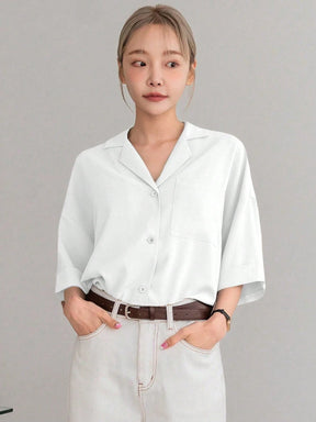 DAZY Botão Frontal Ombro Caído Camiseta