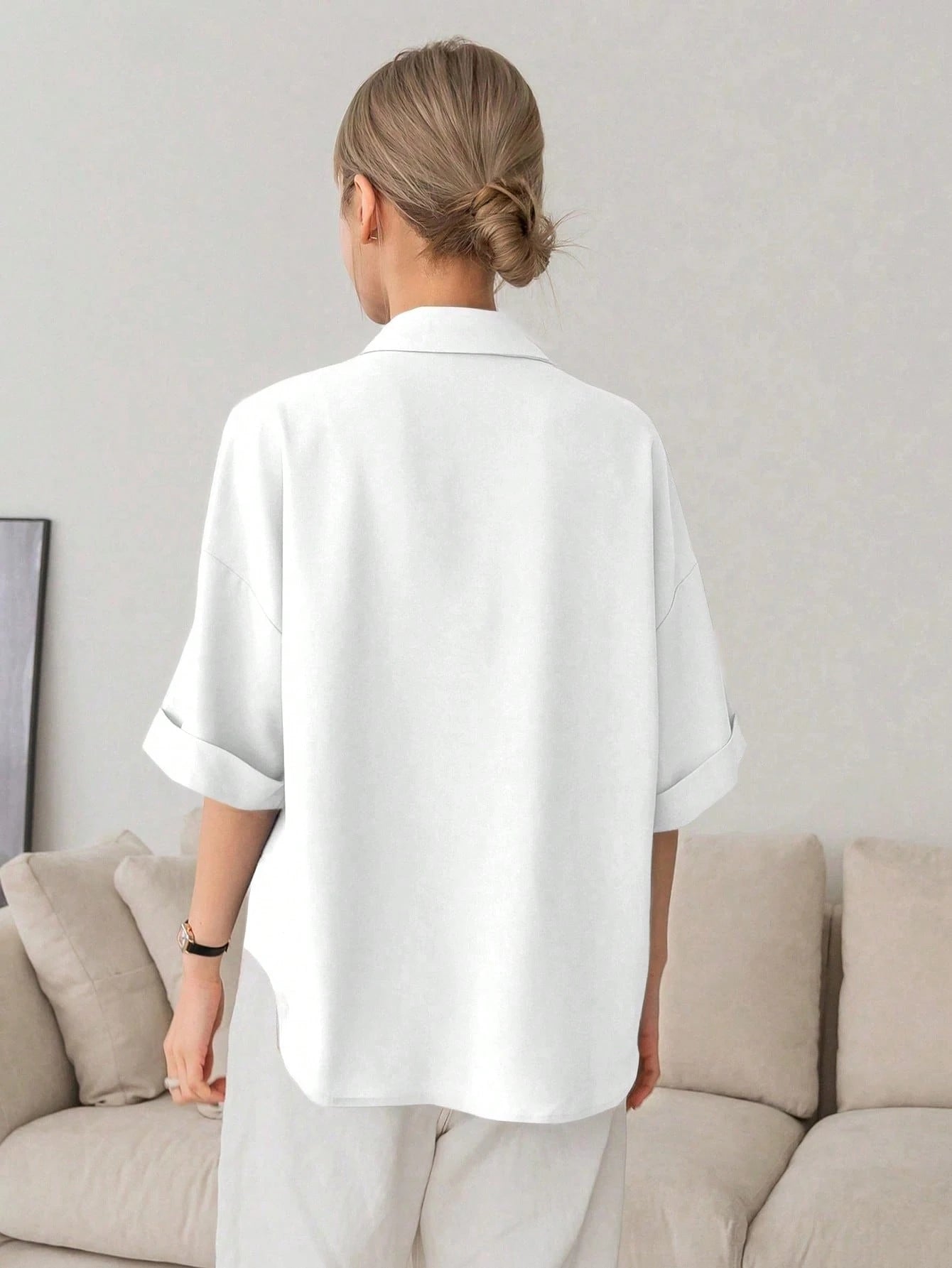 DAZY Botão Frontal Ombro Caído Camiseta