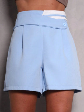 SHEIN ALIKA EMILI Short Alfaiataria Detalhe Cruzado Na Cintura/ Plissado./Com Botão / Fechamento Em Zíper.