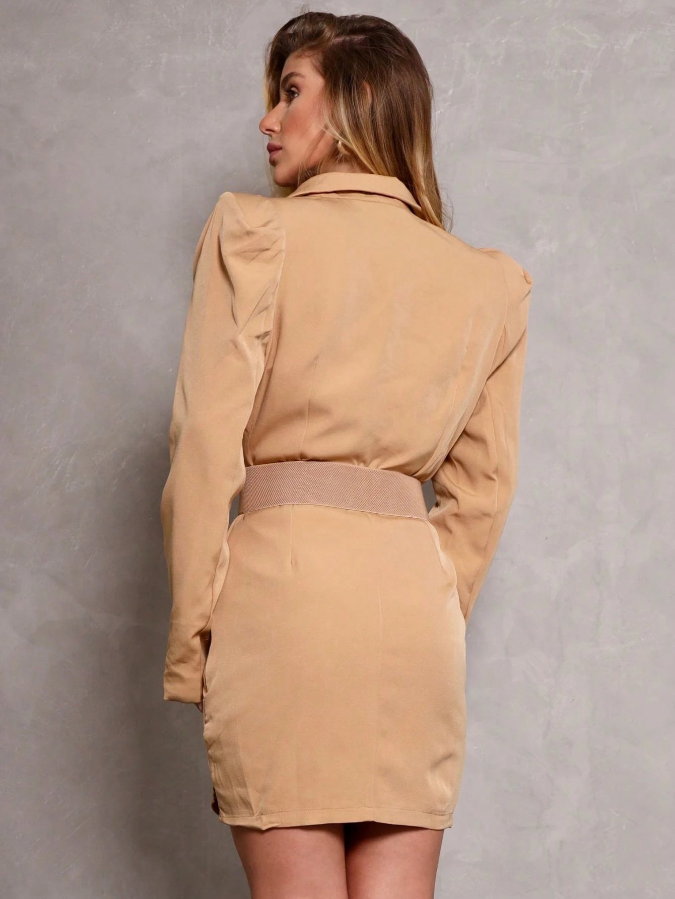 SHEIN ALIKA EMILI Vestido Blazer Manga Bufante Traspassado Com Cinto