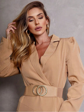 SHEIN ALIKA EMILI Vestido Blazer Manga Bufante Traspassado Com Cinto