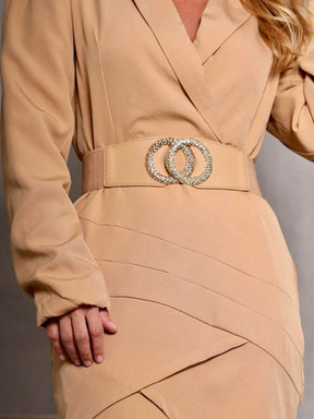 SHEIN ALIKA EMILI Vestido Blazer Manga Bufante Traspassado Com Cinto