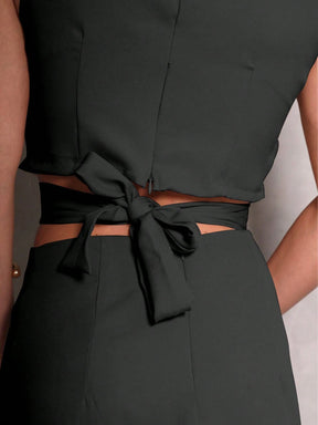 SHEIN alika Conjunto Cropped e Saia Amarração Alfaiataria/ Saia com Fenda/ Croppee laços para ajustar/ Zíper