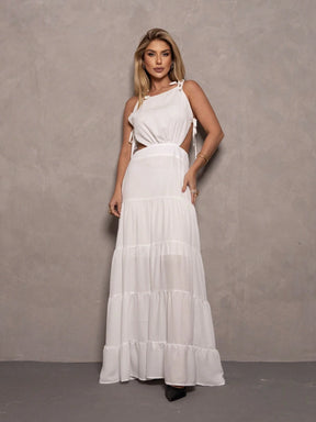 Roupas Femininas/ Vestido / longo / vazado / lateral / decotado/ camadas / alcinha EM9180-31