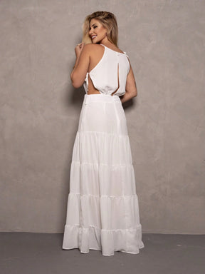 Roupas Femininas/ Vestido / longo / vazado / lateral / decotado/ camadas / alcinha EM9180-31