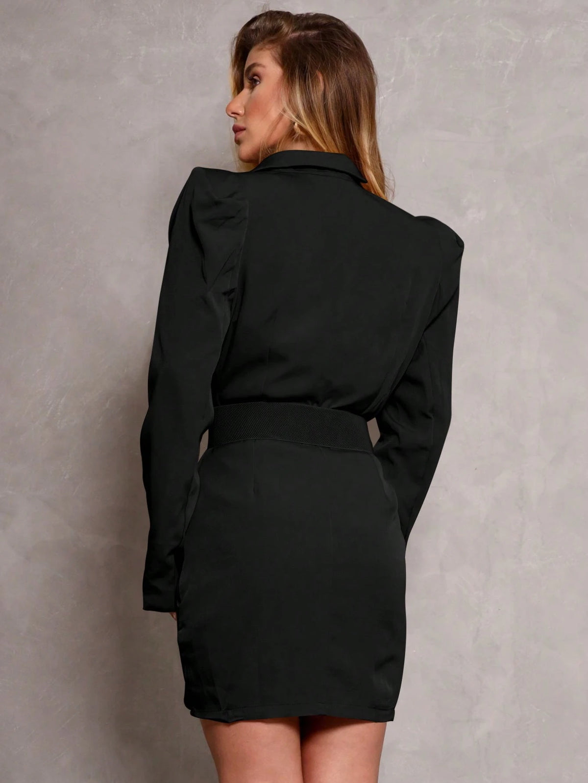 SHEIN ALIKA EMILI Vestido Blazer Manga Bufante Traspassado Com Cinto