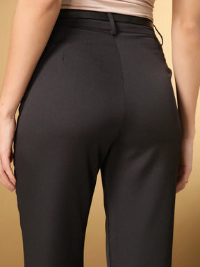 Calças femininas alfaiataria básica com cinto preto