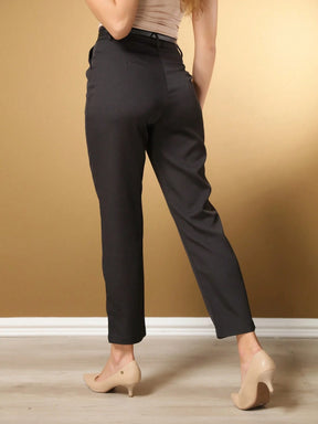 Calças femininas alfaiataria básica com cinto preto