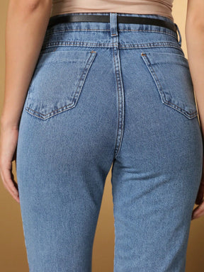 Calça Jeans Mom Feminina Marmorizada Tecido Grosso Premium