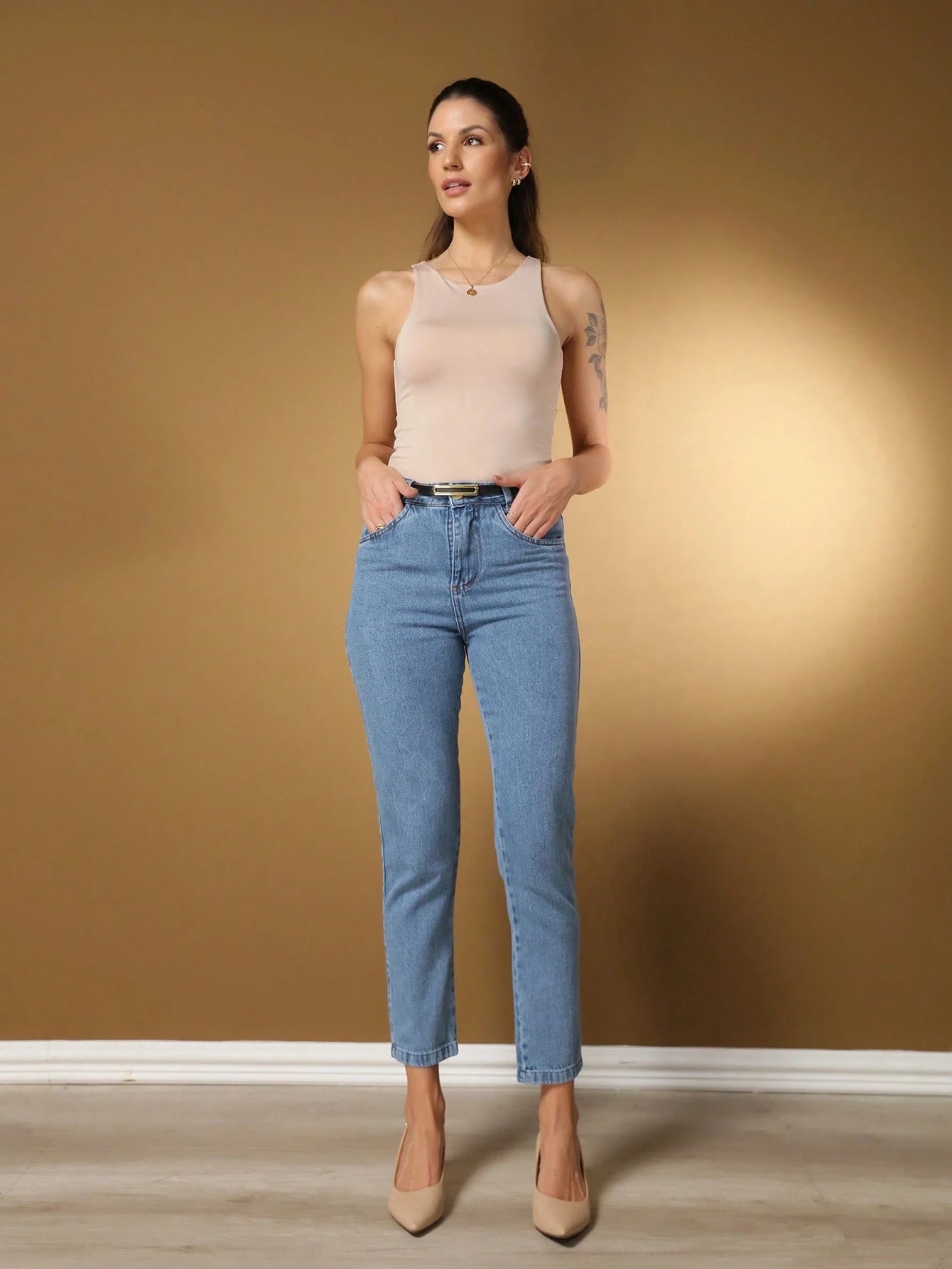 Calça Jeans Mom Feminina Marmorizada Tecido Grosso Premium