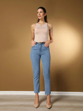 Calça Jeans Mom Feminina Marmorizada Tecido Grosso Premium