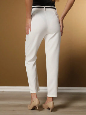 Calças femininas alfaiataria básica com cinto preto