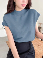 DAZY Top de Tricô sem mangas com cor sólida e meio gola alta, roupa casual de verão