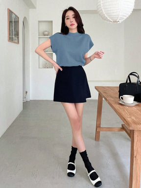 DAZY Top de Tricô sem mangas com cor sólida e meio gola alta, roupa casual de verão