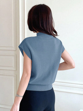 DAZY Top de Tricô sem mangas com cor sólida e meio gola alta, roupa casual de verão