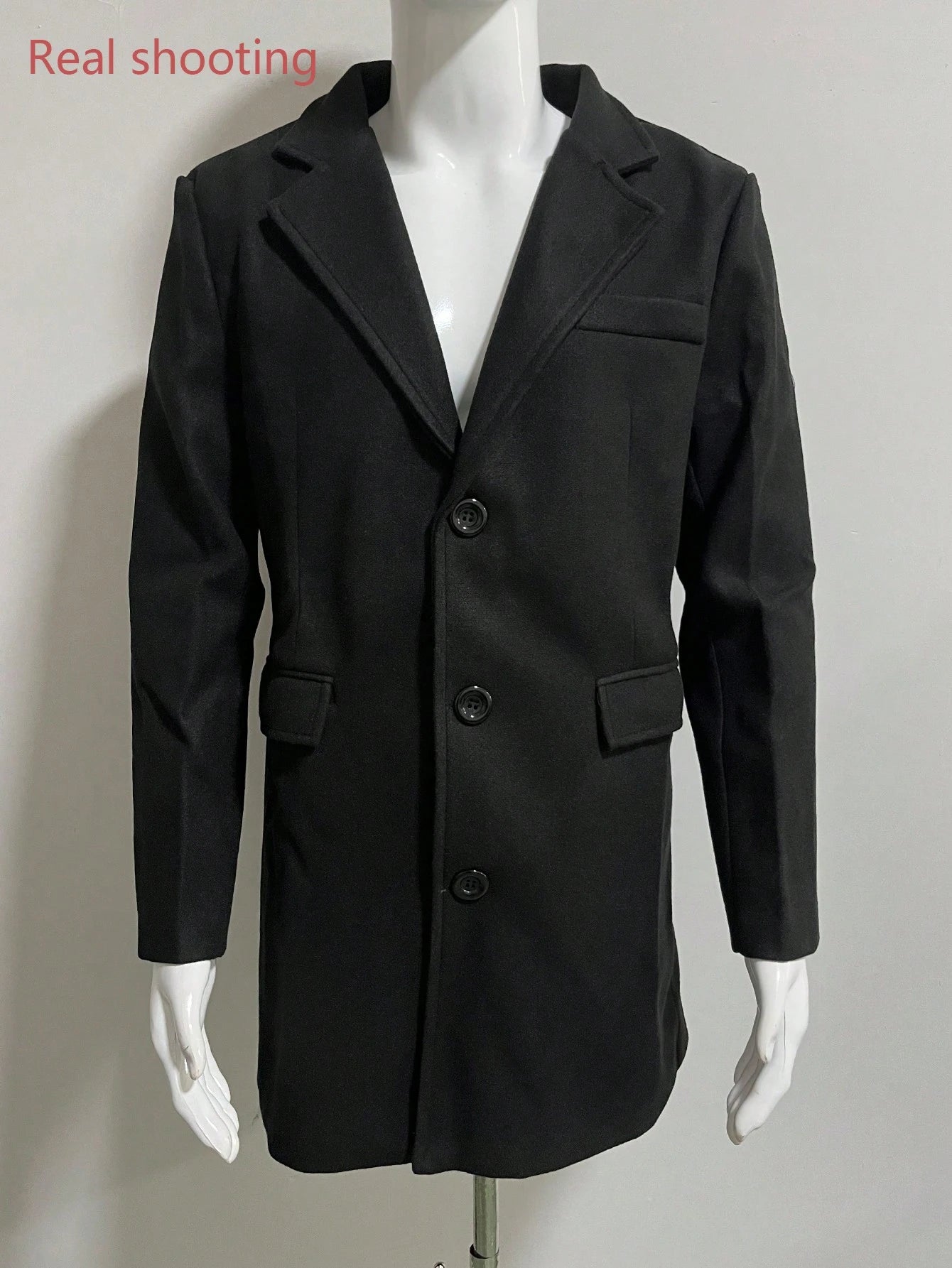 Casaco casual de manga longa em mistura de lã para homens, Roupa externa fashion para Outono/Inverno