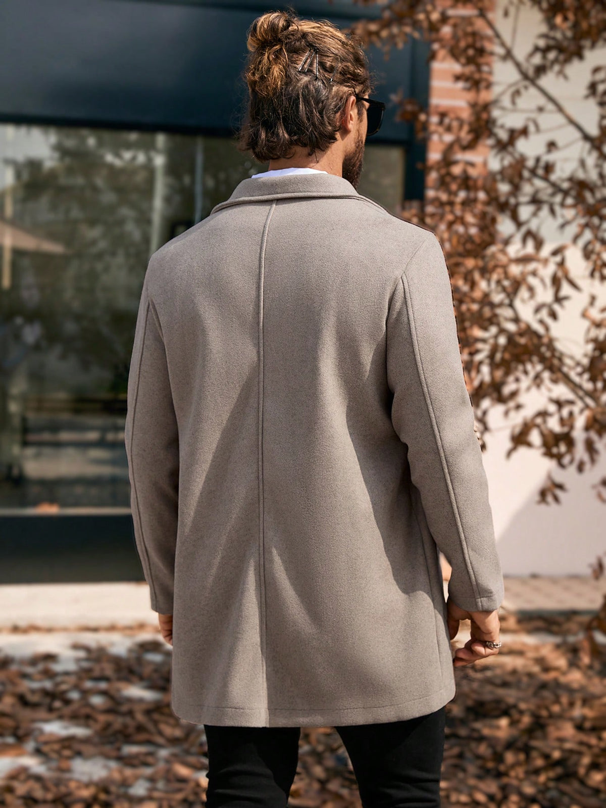 Manfinity Homme 1 Peça Casaco Casual Diário Masculino de Peito Simples com Dois Bolsos, Outono, Casaco Trench Masculino, Sobretudo Masculino, Roupas Masculinas de Outono e Inverno, Sobretudo Masculino de Inverno, Casaco Bege