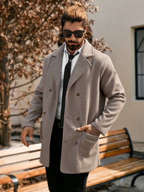 Manfinity Homme 1 Peça Casaco Casual Diário Masculino de Peito Simples com Dois Bolsos, Outono, Casaco Trench Masculino, Sobretudo Masculino, Roupas Masculinas de Outono e Inverno, Sobretudo Masculino de Inverno, Casaco Bege