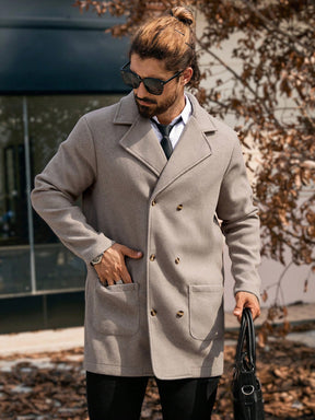 Manfinity Homme 1 Peça Casaco Casual Diário Masculino de Peito Simples com Dois Bolsos, Outono, Casaco Trench Masculino, Sobretudo Masculino, Roupas Masculinas de Outono e Inverno, Sobretudo Masculino de Inverno, Casaco Bege