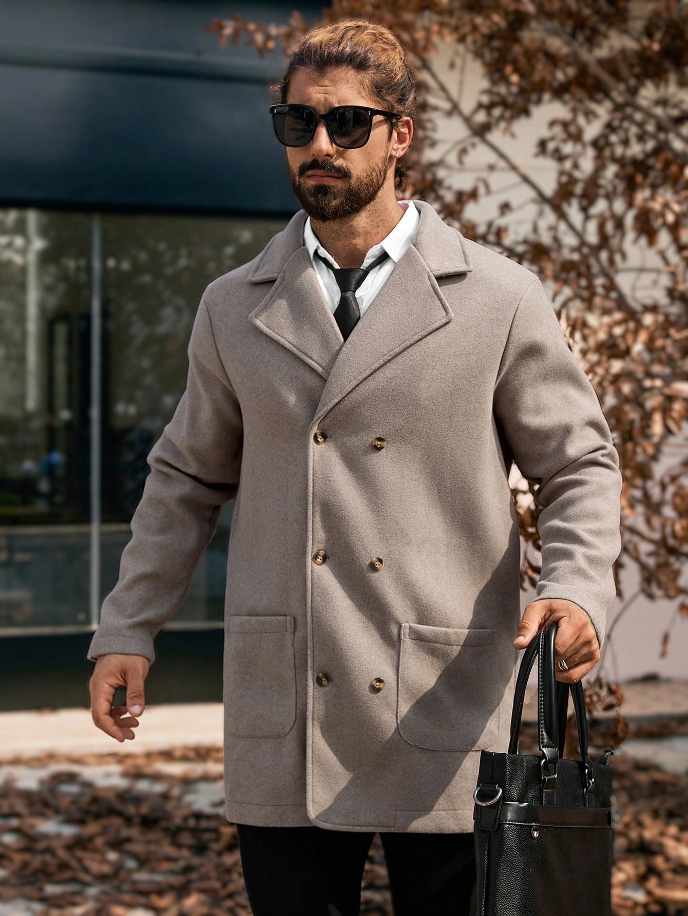 Manfinity Homme 1 Peça Casaco Casual Diário Masculino de Peito Simples com Dois Bolsos, Outono, Casaco Trench Masculino, Sobretudo Masculino, Roupas Masculinas de Outono e Inverno, Sobretudo Masculino de Inverno, Casaco Bege