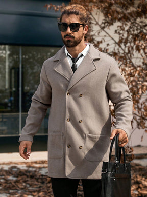 Manfinity Homme 1 Peça Casaco Casual Diário Masculino de Peito Simples com Dois Bolsos, Outono, Casaco Trench Masculino, Sobretudo Masculino, Roupas Masculinas de Outono e Inverno, Sobretudo Masculino de Inverno, Casaco Bege