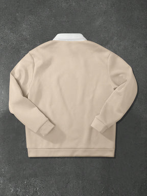 Manfinity Hypemode Moletom Masculino de Ajuste Folgado com Gola Polo em Contraste de Manga Longa, Outono/Inverno