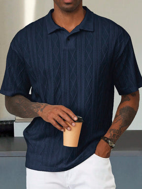 Manfinity Homme Camisa Polo de Manga Curta Casual e Versátil, Cor Sólida, com Botões, para Homens