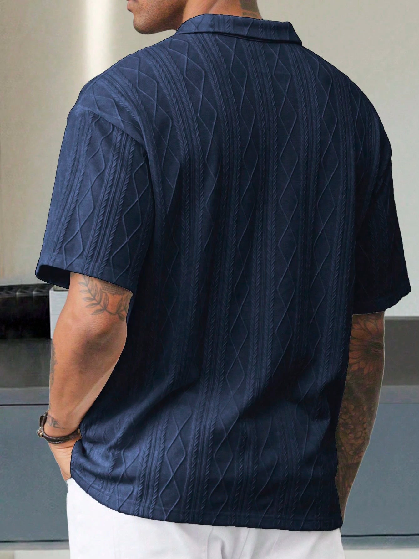 Manfinity Homme Camisa Polo de Manga Curta Casual e Versátil, Cor Sólida, com Botões, para Homens